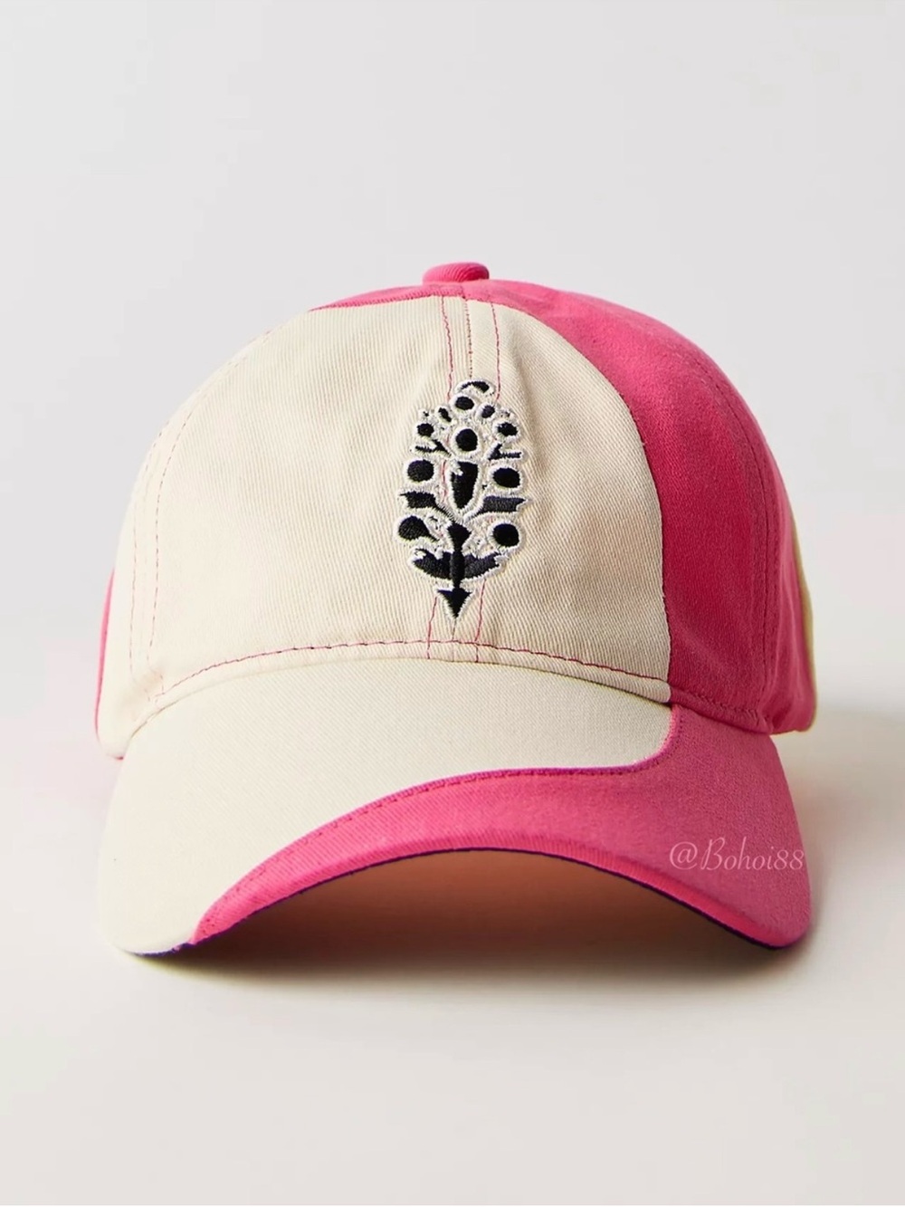 NWT Free people Rule The Court Pink and Cream Women's Embroidered Baseball Cap